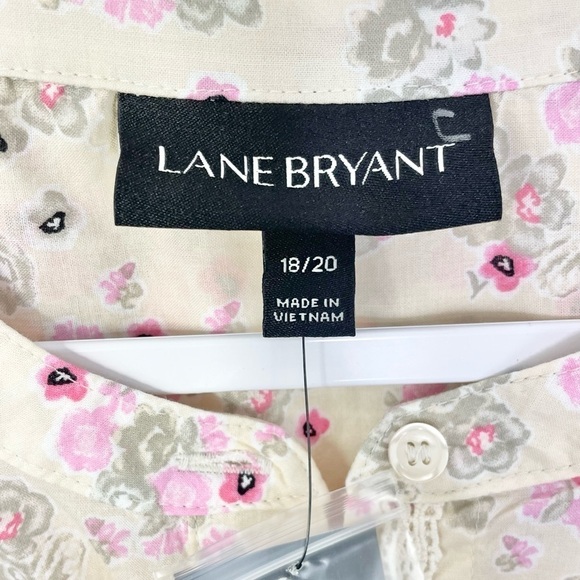 Lane Bryant Cotton Button Front Floral 3/4 Sleeves Top Pink NWT - Picture 11 of 13